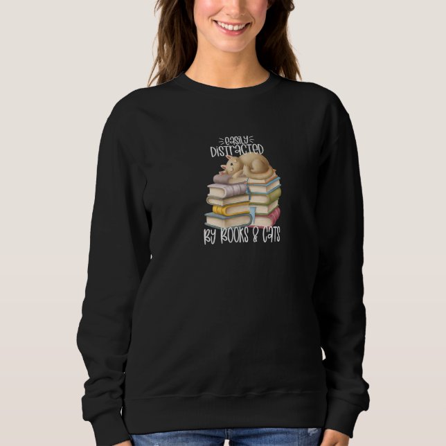 Sweatshirt Facilement Distrait Par Les Livres Et Les Chats (Devant)