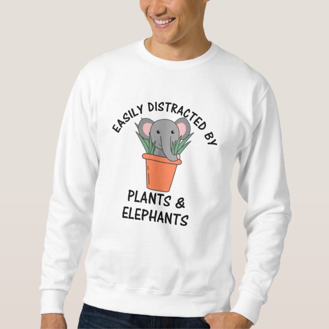 Sweatshirt Facilement Distrait Par Les Plantes Et Les Eléphan (Devant)