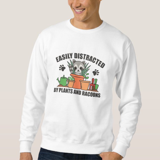 Sweatshirt Facilement Distrait Par Les Plantes Et Les Racoons (Devant)
