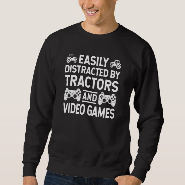 Sweatshirt Facilement Distrait par les Tracteurs et les Jeux  (Devant)