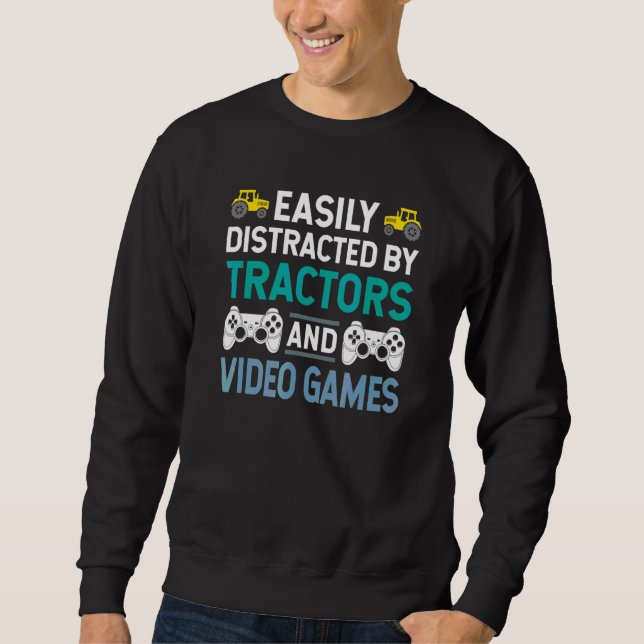 Sweatshirt Facilement Distrait par les Tracteurs et les Jeux  (Devant)