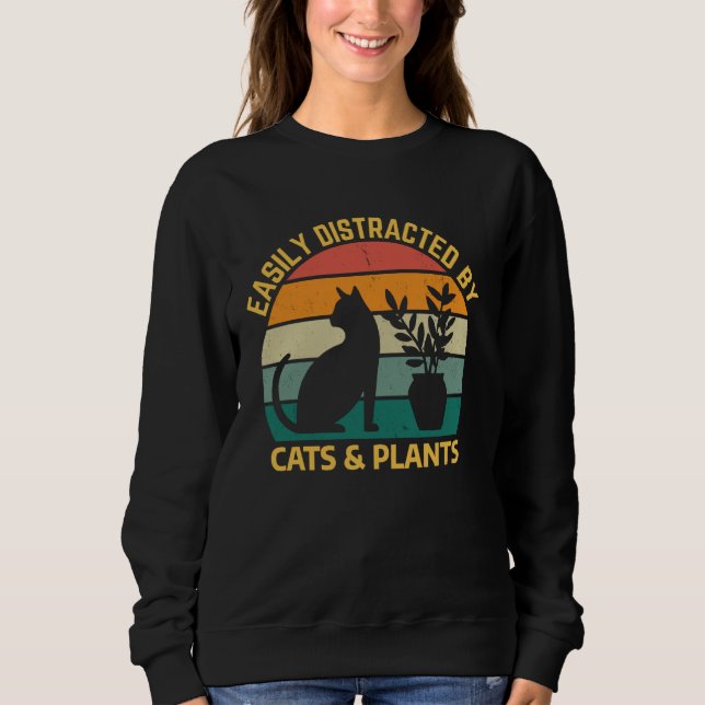 Sweatshirt Facilement Distrait Par Plantes & Chats Retro Funn (Devant)