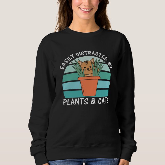 Sweatshirt Facilement Distrait Par Plantes Et Chats Plante Ch (Devant)