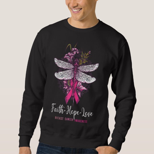 Sweatshirt Faith hope love breast cancer awareness dragonfly (Devant)