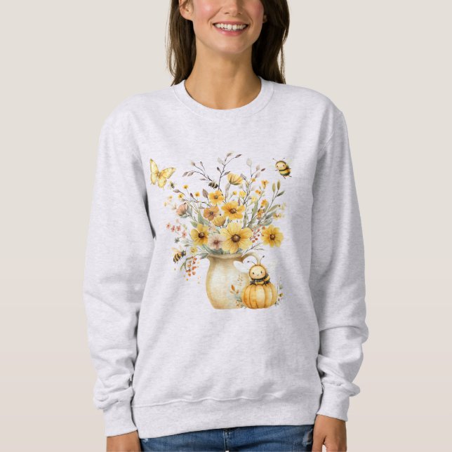 Sweatshirt Fall Floral Arrangement, Pumpkin, Bumble Bees (Devant)