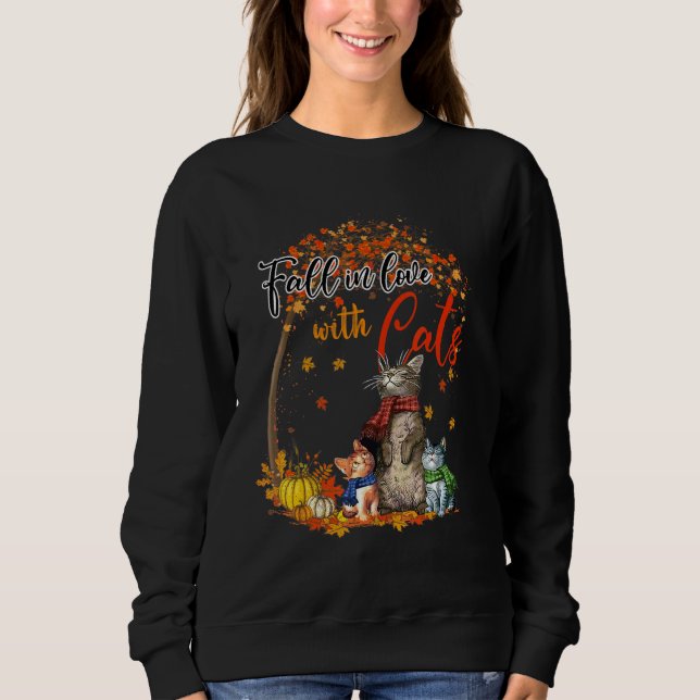 Sweatshirt Fall In Love With Cats Autumn Leaves Thanksgiving (Devant)