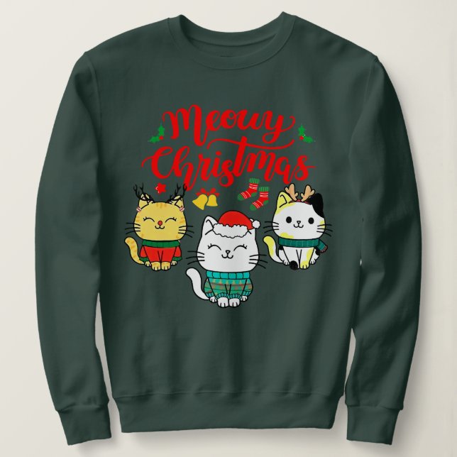 Sweatshirt Famille Cat Meowy Correspondant Pajamas de Noël Pè (Design devant)
