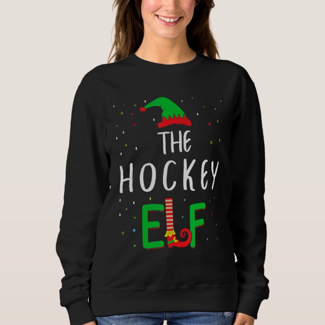Sweatshirt Famille d'elfes de hockey qui correspondent à Noël (Devant)