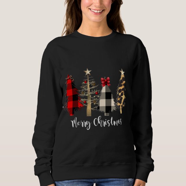 Sweatshirt Famille Joyeux arbres de Noël Plaid Leopard (Devant)