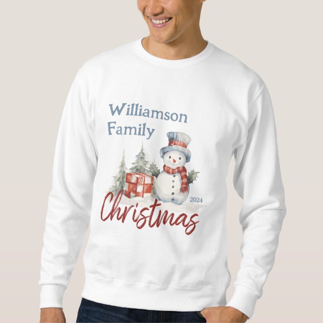 Sweatshirt Famille Noël Snowman Nom monogramme (Devant)
