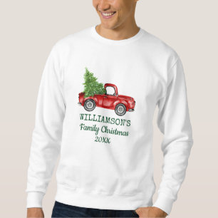 Sweatshirt Famille Noël Vintage Camion Rouge Personnalisé