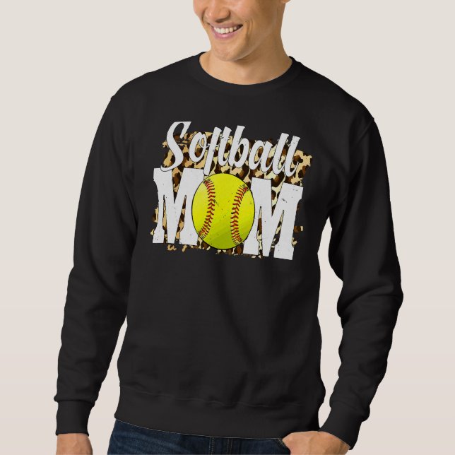 Sweatshirt Fans de softball Leopard Femmes Softball Maman Mèr (Devant)