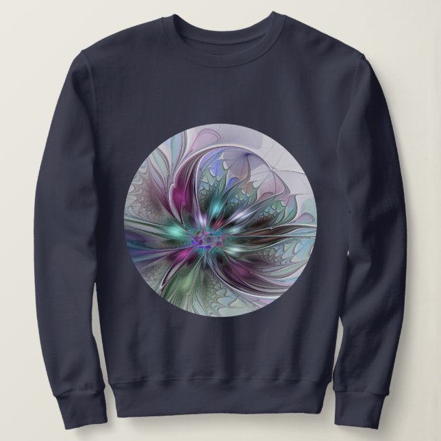 Sweatshirt Fantaisie Abstraite Moderne Fleur Fractale Colorée (Design devant)