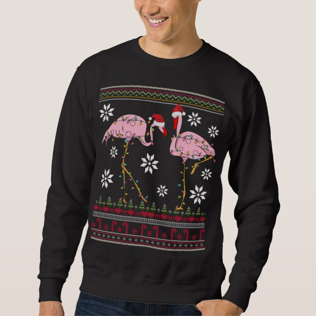 Sweatshirt Fantaisie Flamant rose Lumières Noël Animaux Oisea (Devant)