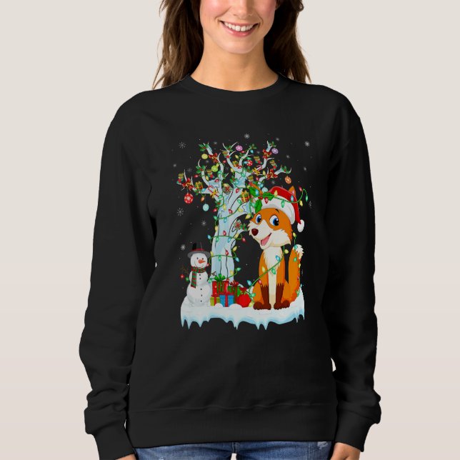 Sweatshirt Fantastique Fox Xmas Arbre Éclairage Santa Hat Fox (Devant)