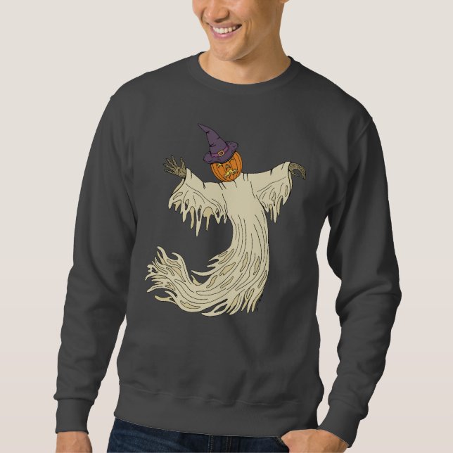 Sweatshirt Fantôme à tête de citrouille pour l'art d'Hallowee (Devant)