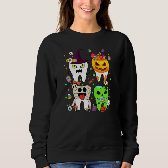 Sweatshirt Fantôme de dents Citrouille Sorcière Mignonne Dent (Devant)