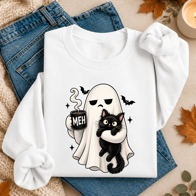 Sweatshirt Fantôme malheureux tenant un chat noir  (Unhappy Ghost Holding Black Cat Sweatshirt
)