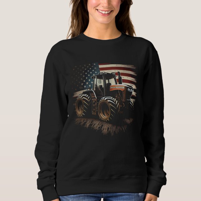 Sweatshirt Farmer Tractors USA Flag Patriotic Farming (Devant)