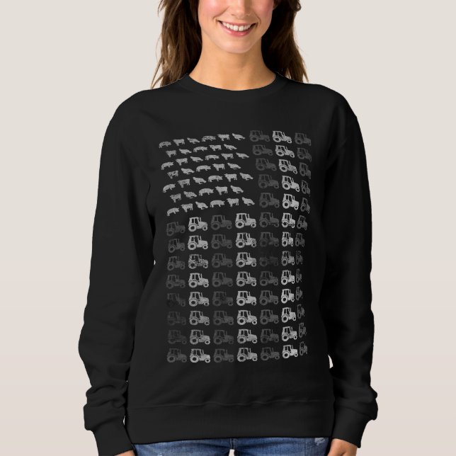 Sweatshirt Farming Farmer Tractor July 4th American Flag (Devant)