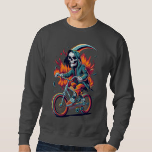 Sweatshirt Faucheuse Grim Sur Vélo Moto Flamme