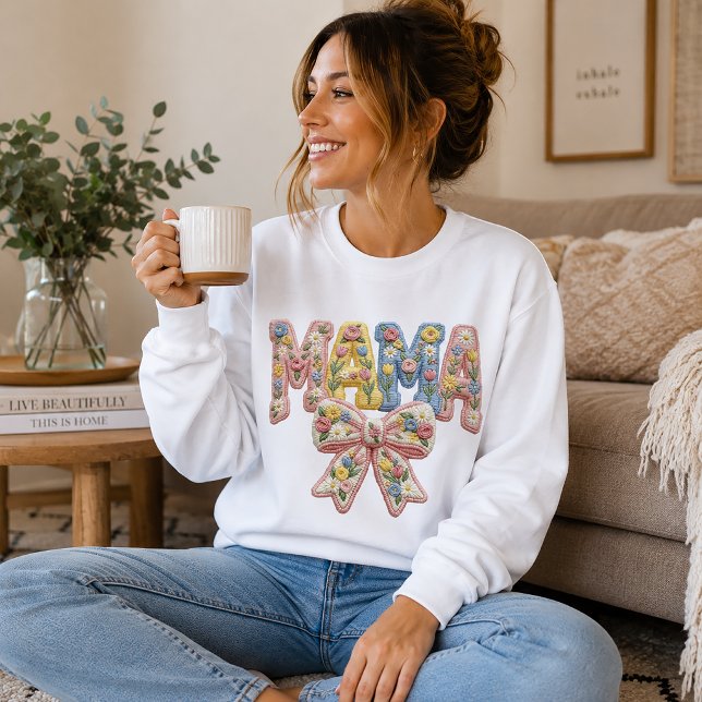Sweatshirt Faux fil & MAMA broderie avec nœud (Créateur téléchargé)
