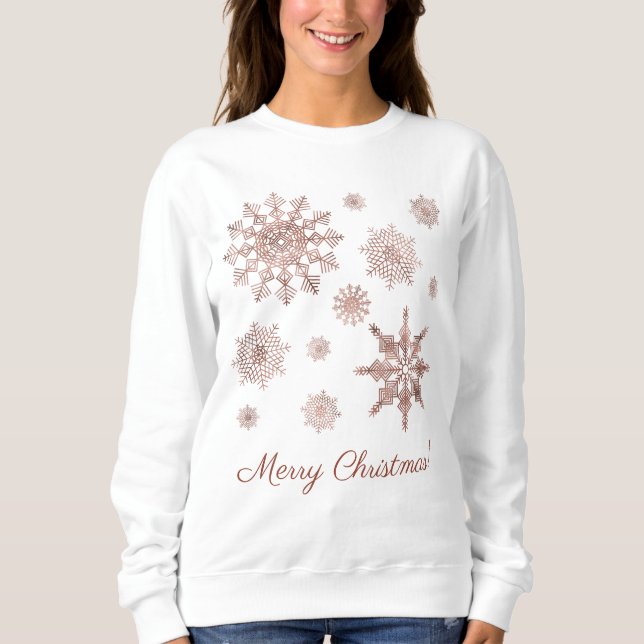 Sweatshirt Faux Rose Gold Color Look Snowflakes & Text (Devant)