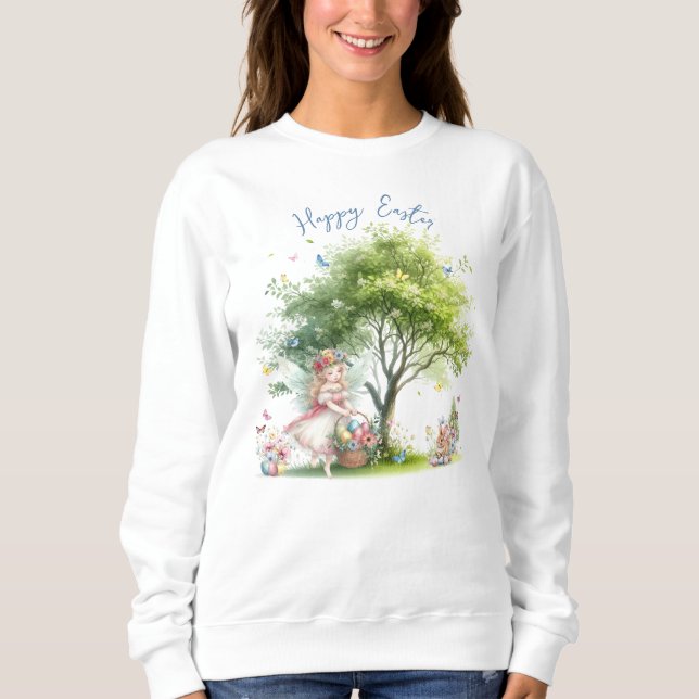 Sweatshirt Fée de printemps de Pâques à l'aquarelle (Devant)