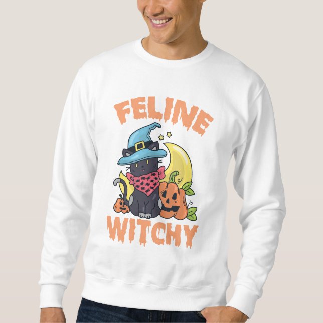 Sweatshirt Feline Witchy Funny Éffrayant Halloween Chat Kitte (Devant)