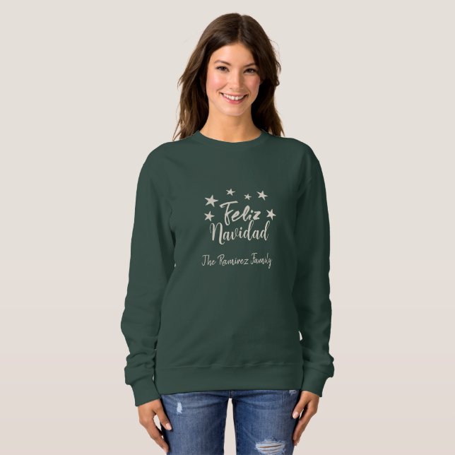 Sweatshirt Feliz Navidad Famille de Noël moderne (Devant entier)