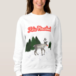Sweatshirt Feliz Navidad Retro Peinture de rennes à nez rouge