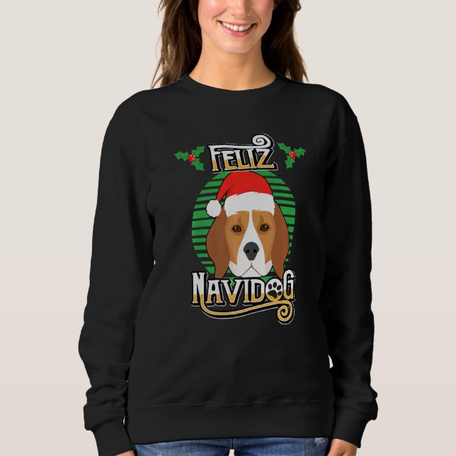 Sweatshirt Feliz Navidog Chien Beagle Santa Hat Funny Joyeux  (Devant)