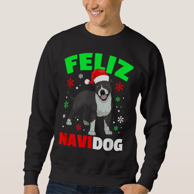 Sweatshirt Feliz Navidog Pitbull Chien moche Noël Sweer (Devant)