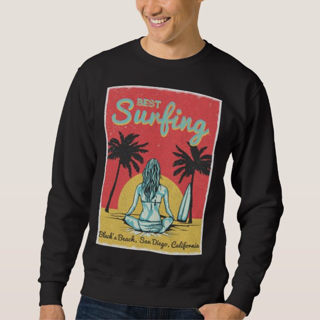 Sweatshirt Female Surfer Black s Beach San Diego California (Devant)