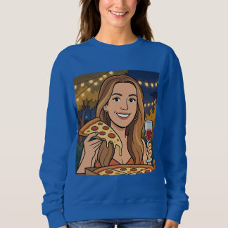 Sweatshirt Femme appréciant du vin et de la pizza à l'extérie