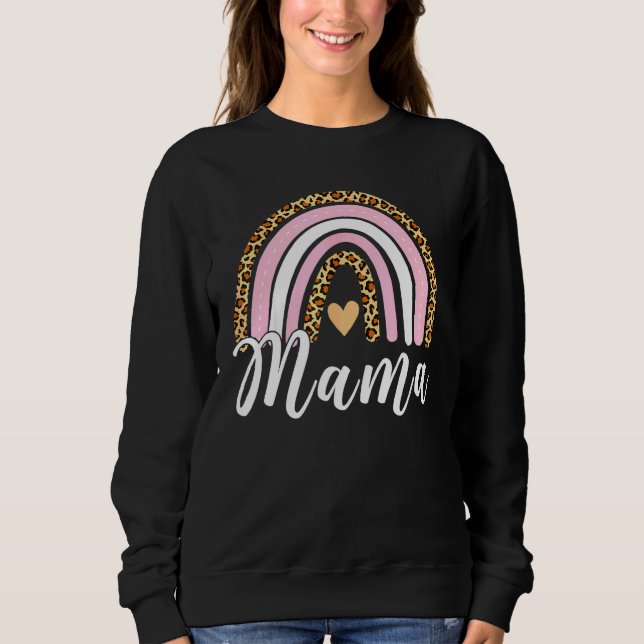 Sweatshirt Femme Arc-en-ciel Mama Empreinte de léopard mignon (Devant)