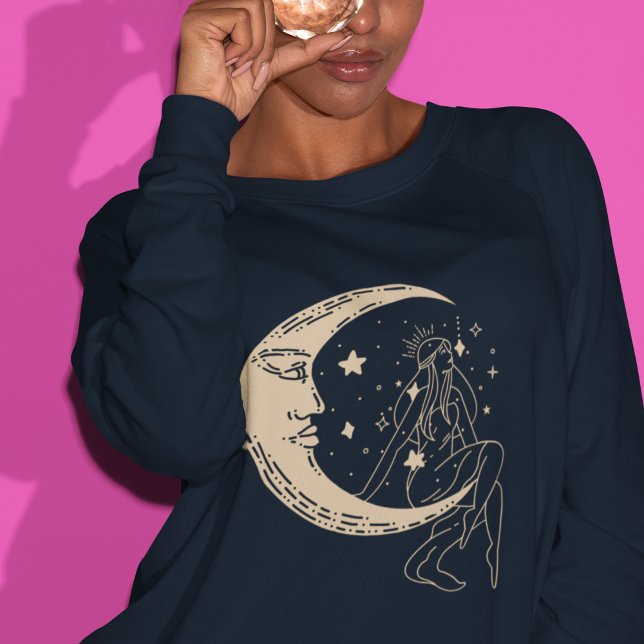 Sweatshirt Femme céleste lune & étoiles, boho, or élégant (Créateur téléchargé)
