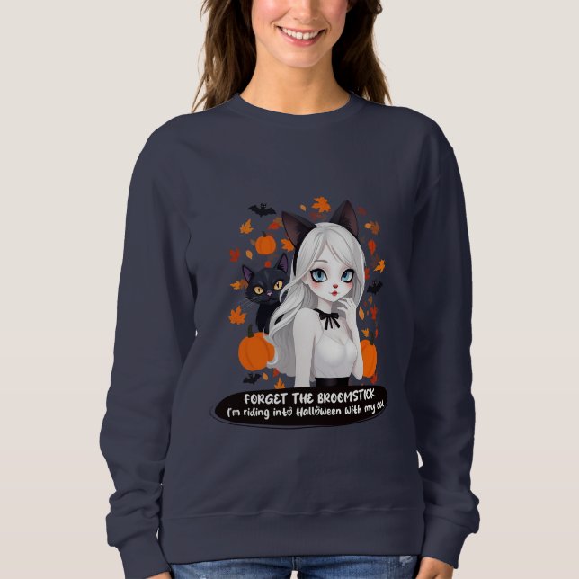 Sweatshirt Femme d'Anime avec chat noir. (Devant)