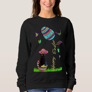Sweatshirt Femme de Pâques Chat Noir Lucky Bunny Bonnet de Pâ
