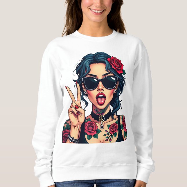 Sweatshirt Femme Edgy avec Roses, Cadeau pour elle (Devant)