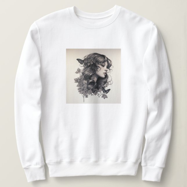 Sweatshirt Femme élégante aux fleurs et papillons Pour elle (Design devant)