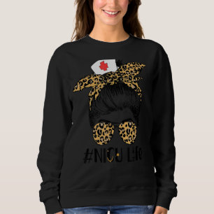Sweatshirt Femme Nicu Life Leopard Messy Bun Nurse Life