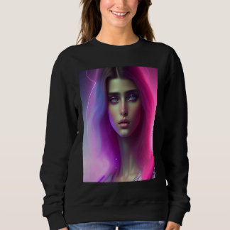 Sweatshirt Femme Vibrante Néon Rose Cheveux Violets Regard On