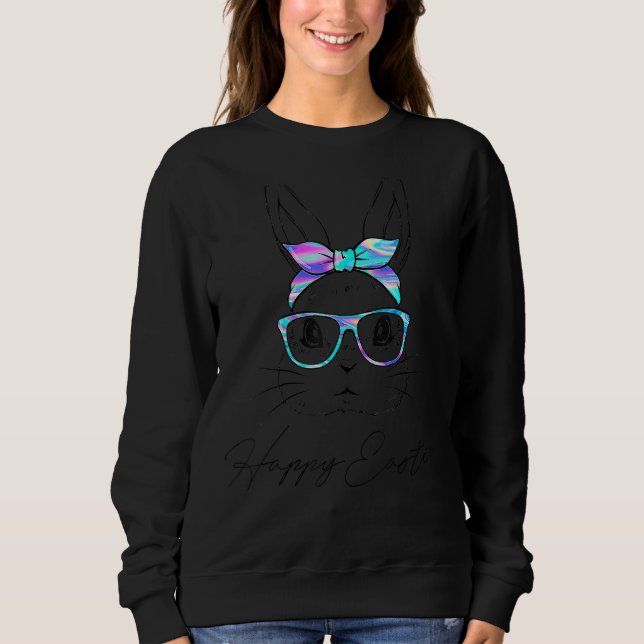 Sweatshirt Femmes Bunny Visage Leopard lunettes Headband Happ (Devant)