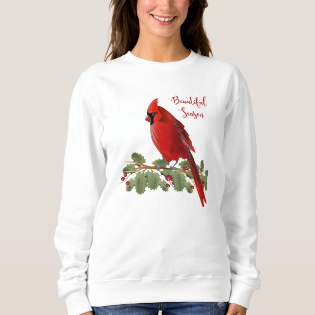 Sweatshirt Femmes cardinales rouges d'oiseau de belle saison (Devant)