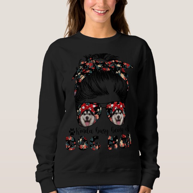 Sweatshirt Femmes Husky Chig Maman Messy Bun Lunettes de chev (Devant)