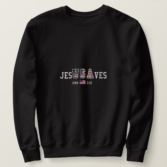 Sweatshirt Femmes Jésus nous sauve drapeau américain V-Neck (Design devant)