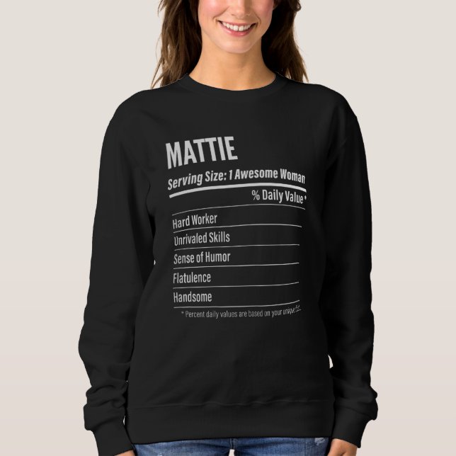 Sweatshirt Femmes Mattie Faits nutritionnels Taille du servic (Devant)