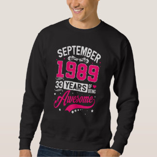 Sweatshirt Femmes Septembre 1989 33 Anniversaire Vêtements 33