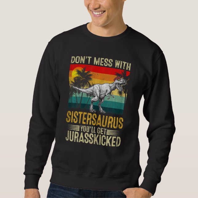 Sweatshirt Femmes Sistersaurus Vintage Dinosaur Rex Mot (Devant)